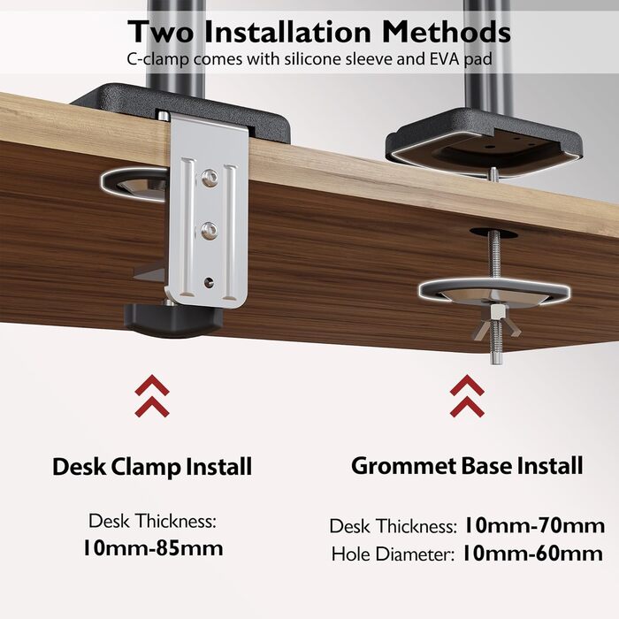 Підставка для монітора BONTEC для 2 моніторів, 13-32 дюйми, LED/LCD, 3-9 кг, регулювання висоти, нахил, поворот, VESA 75/100 мм