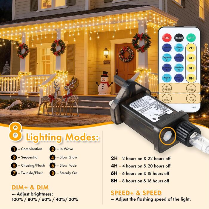 Світлодіодна гірлянда-завіса MAGGIFT 15м, 600 LED для вулиці та дому, різдвяна ілюмінація з пультом, таймером та 8 режимами, IP44 водонепроникна