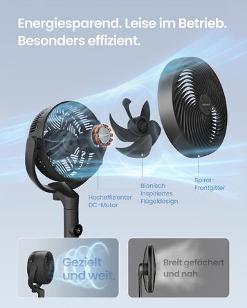 Вентилятор підлоговий SONGMICS XFC002W1EU (Чорний) тихий, з пультом, 120°/135° осциляція, 15 швидкостей, таймер, 3 режими, регульована висота