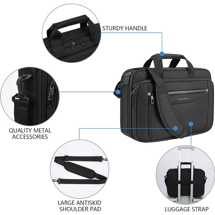 Сумка для ноутбука VANKEAN Premium Briefcase, чохол для ноутбука до 15.6 дюймів, чорно-сіра