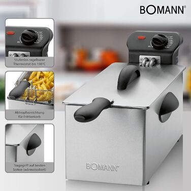 Фритюрниця Bomann 3л, 2000Вт, холодна зона, термостат, професійна для ресторану