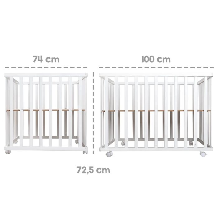 Дитячий манеж roba складаний, білий, дерево, з матрацом Little Stars, 74x100 см, компактний, на колесах