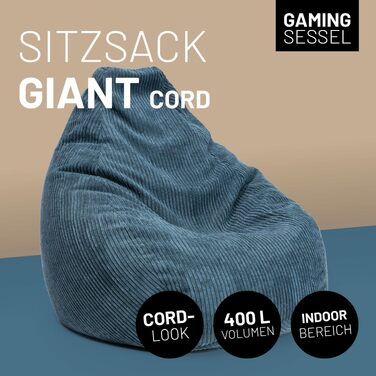 Lumaland Gaming Sitzsack XXL Cord: Крісло-мішок для геймерів, темно-синій 135x100 см