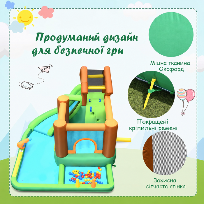 Надувний водний ігровий центр з гіркою COSTWAY 368x303x230 см – батут, басейн, водна гірка, водний парк для дітей