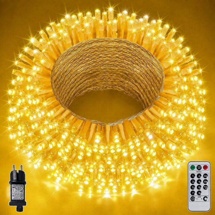 Світлодіодна гірлянда для вулиці 400 LED, 40м, теплий білий колір, IP44 водонепроникна, з пультом керування, 8 режимів та таймером для саду, балкона та Різдва
