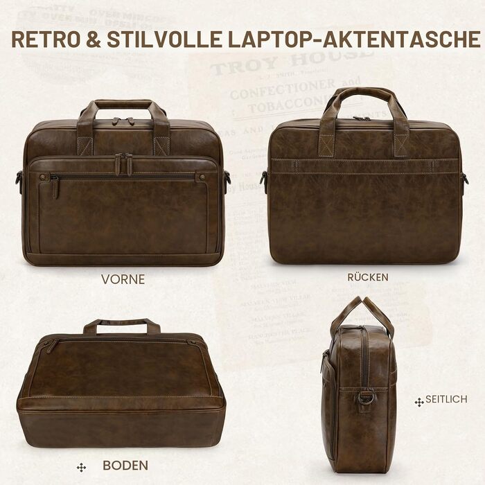 Шкіряна чоловіча сумка-портфель RAINSMORE Vintage для ноутбука 16 дюймів, коричнева