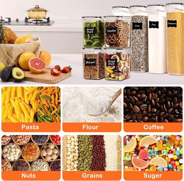 Набір контейнерів для зберігання продуктів YUTUY, 26 шт, герметичні пластикові баночки з кришками для кухні, органайзер для макаронів, круп, борошна, мюслі