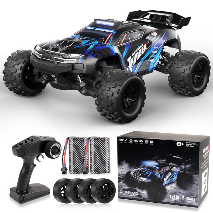 Радіокерований позашляховик 1:18 4WD, 40 км/год, 2.4 GHz, синій - для дітей та дорослих, з двома акумуляторами