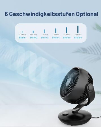 Вентилятор настільний WOWDSGN тихий (24дБ) з 3D-турбіною, 3 швидкості, кут повороту 100°/80°, для дому, офісу, кухні, чорний (XD-1586FB)