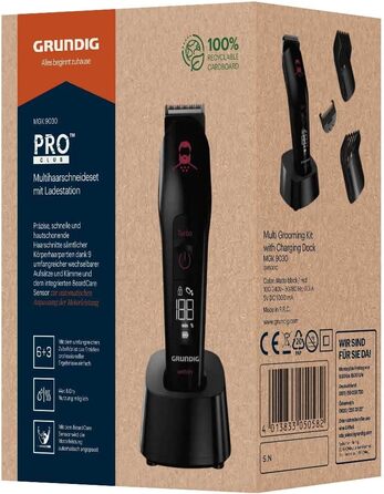 Машинка для стрижки GRUNDIG MGK 9030 ProClub, сенсор для бороди, вологе та сухе використання, літій-іонний акумулятор, титанове лезо, чорний/червоний