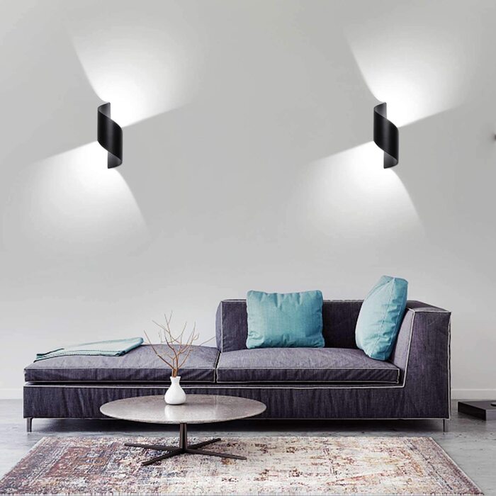 Світильник Lightess 12W LED для внутрішнього та зовнішнього освітлення, чорний, настінний, сучасний дизайн, IP66, алюміній, холодне біле світло, для коридору, сходів, вітальні, спальні