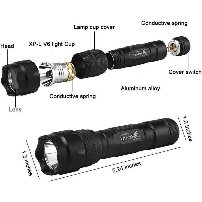 ULTRAFIRE WF-502B LED ліхтарик 1000 лм з чохлом, тактичний міні ліхтарик з тримачем, 360° обертається кліпса для пояса