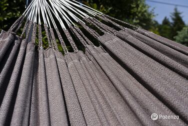 Гамак подвійний Potenza Medelin з дерев'яним каркасом для 2 осіб, 230x160 см, бавовна, до 200 кг. Каркас зелений, витримує 220 кг, стійкий до погодних умов.