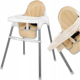 Дитячий стільчик для годування білий, пластиковий, з тацею та ременями безпеки