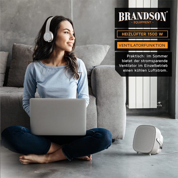 Керамічний обігрівач Brandson 1000/1500 Вт для ванної, енергоощадний, тихий, швидкий обігрів, 2 режими, термостат, захист від перегріву
