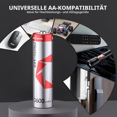 Акумулятори PHOTOOLEX AA Li-ion 1.5V 3600mWh, комплект 8 шт. з кейсом для зберігання, висока ємність