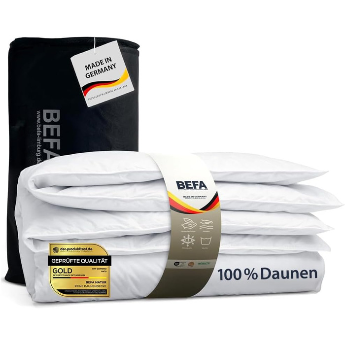 BEFA NATUR Daunendecke 135x200 см: 100% натуральний пух, 560 г, для алергіків, Made in Germany