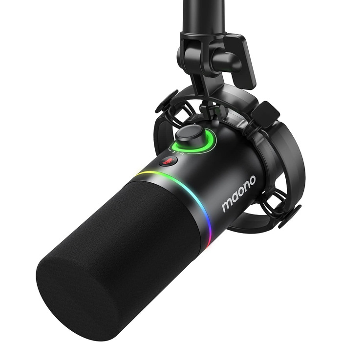 MAONO XLR/USB мікрофон для подкастів, динамічний ПК мікрофон для запису, стрімінгу, геймінгу та озвучки, металевий корпус, вбудоване ПЗ, кнопка вимкнення, роз'єм для навушників, регулятор підсилення, модель PD200X
