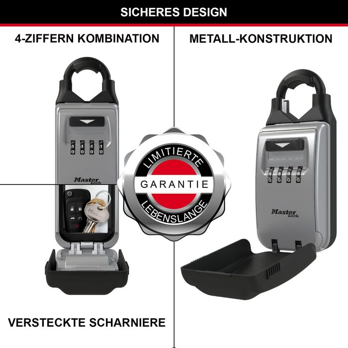 Сейф для ключів Master Lock з настінним кріпленням для вулиці, металевий захисний бокс для ключів, 12.6 x 7.2 x 5.2 см