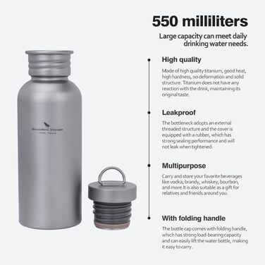 Фляга Titan Boundless Voyage Ti3002D-750ML для спорту, кемпінгу та туризму. Титанова, 750 мл