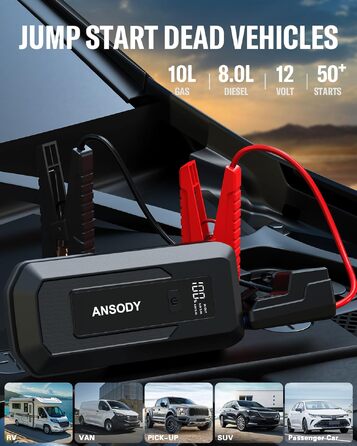 Бустерний пускач автомобіля 3000A Powerbank для авто 12V (до 10л бензин/8л дизель) з LED-ліхтарем та пусковими кабелями, сірий
