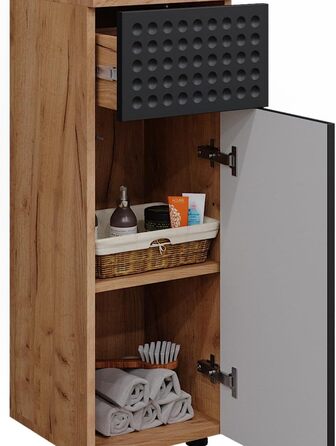 Середня шафа для ванної Vicco Irma, золота дубова/антрацит, 30x81 см, 1 шухляда, 2 полиці, антрацит з точковим візерунком