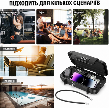 Портативний сейф з кодовим замком, водонепроникний, 4-значний, для зберігання цінностей на вулиці, подорожах, пляжі, у кемпінгу, офісі чи авто, з товстим знімним тросом, чорний