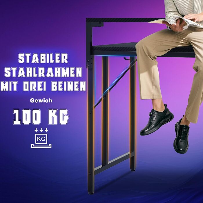 Ігровий стіл JUMMICO 140x60 см з розеткою, LED-підсвіткою та вуглецевим покриттям, обертовий комп'ютерний стіл з підставкою під монітор, шухлядами та підставкою для навушників, чорний
