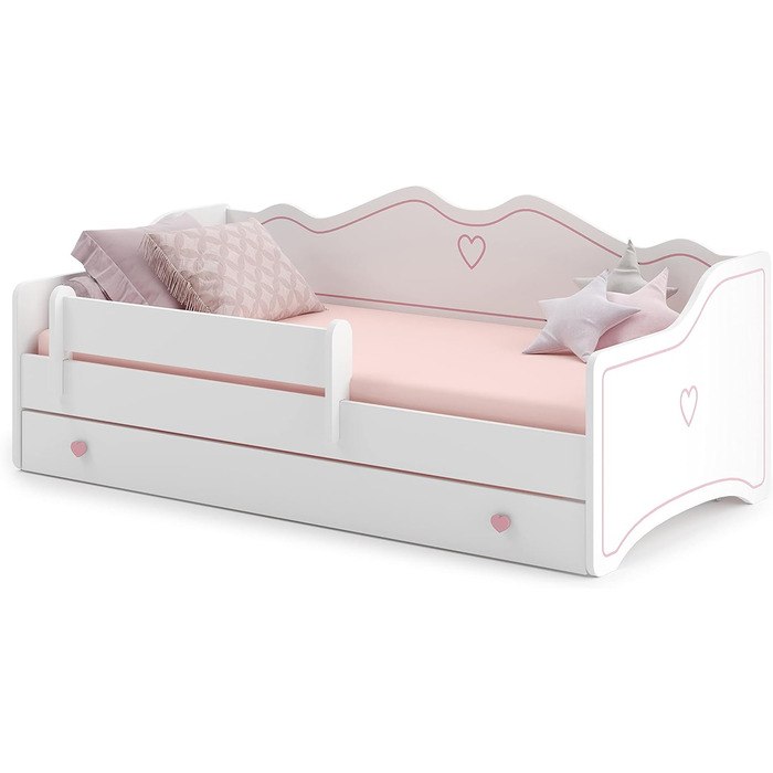 Дитяче ліжко Kids Collective 80x160 см з висувним ліжком і двома матрацами, захист від падіння, трансформер, біло-рожеве, для дівчаток, принцеса, диван-ліжко
