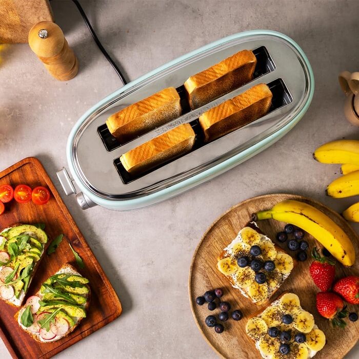 Тостер Cecotec Toast&Taste 1600 Retro Double 1630W, нержавіюча сталь, 4 слоти, регульована потужність, синій ретро-дизайн