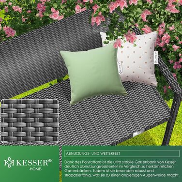 Садовий диван KESSER® з ротангу на 2 особи, вологостійкий, 125x62x90 см | Знімний чохол, ергономічні підлокітники, до 320 кг, антрацит