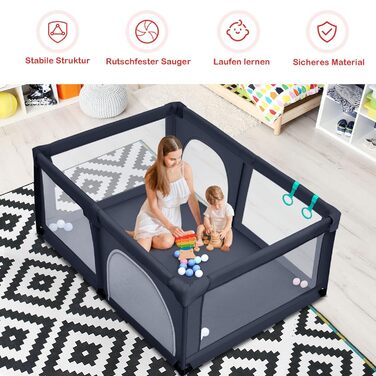 Дитячий манеж COSTWAY 120x190 см з 50 кульками, дихаючою сіткою та блискавкою, темно-сірий, для немовлят і малюків