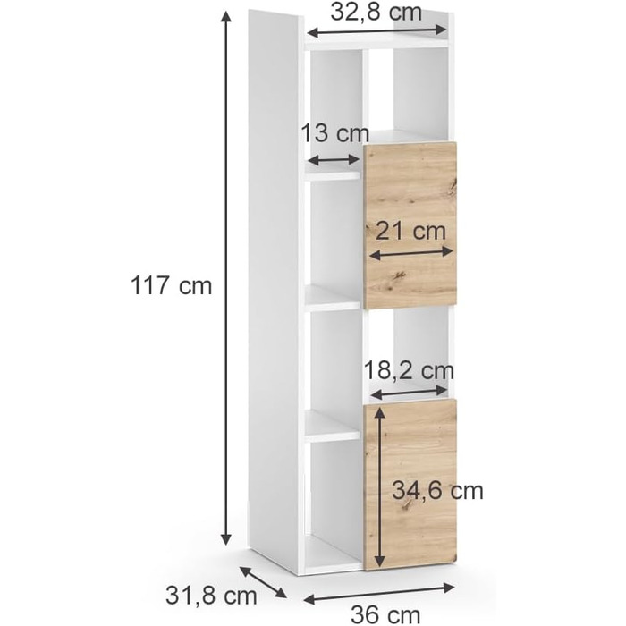 Висока шафа для ванної Vicco Alf, білий/дуб, 36x117 см, 2 шухляди