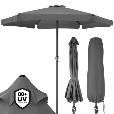 Парасолька від сонця Kingsleeve® з UV-захистом 80+, велика садовий парасоль з ручкою-механізмом та вентиляцією, водонепроникна, алюмінієва, 330 см, антрацит