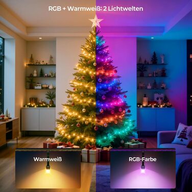 Розумна світлодіодна гірлянда YAYZA! для ялинки 20м, 200 LED RGB (16 млн кольорів), керування через App та пульт, водонепроникна IP44 для дому та вулиці