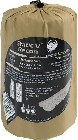 Туристичний килимок Klymit Static V Coyote Sand — легкий надувний кемпінговий матрац для сну