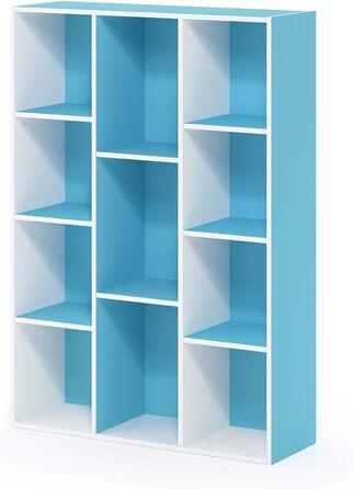 Книжкова шафа Furinno Luder на 11 секцій, біла/блакитна, відкриті полиці