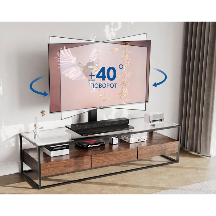 Підставка для телевізора FITUEYES, регульована, обертається, для ТВ 32-65 дюймів, VESA 600x400, чорна