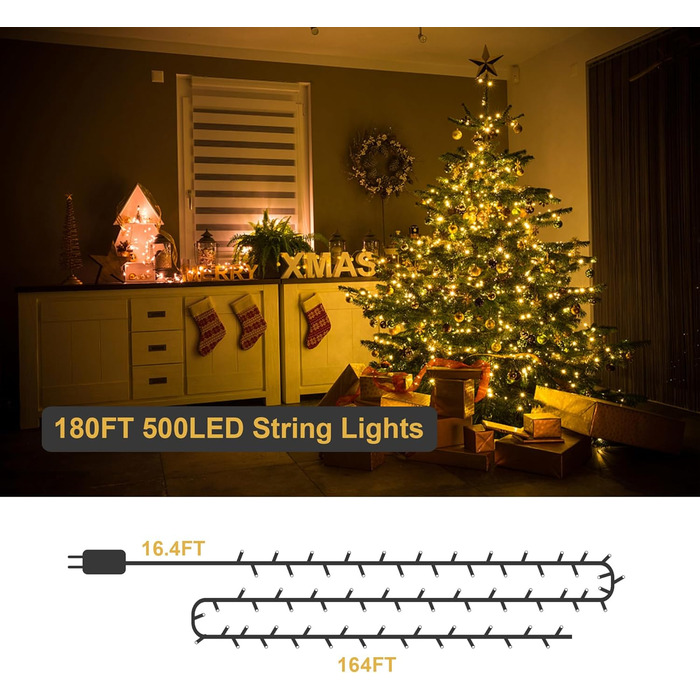 EASTERNSTAR Гірлянда світлодіодна мідний дріт 20м, 200 LED, EU штекер, 8 режимів, вологостійка, для декору інтер'єру, екстер'єру, саду, вечірки, Різдва, тепле біле світло