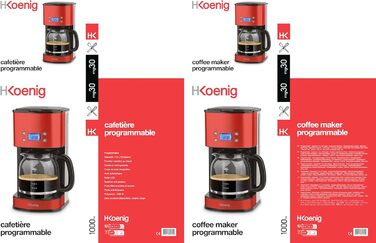 Кавоварка крапельна H.Koenig MG30, 1,5 л, 12-20 чашок, LCD, програмована, червона