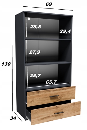Стелаж Matkam 69 x 130 x 34 см, дуб вотан, графіт