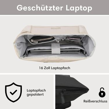 Жіночий рюкзак LARKSON Rolltop бежевий, водостійкий, антивандальний, для ноутбука 16'', школа, університет, велосипед, екологічний