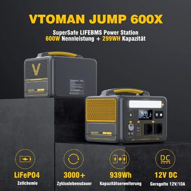 Портативна електростанція VTOMAN Jump 600X, ємність 299 Wh, номінальна потужність 600 W, пікова потужність 1200 W