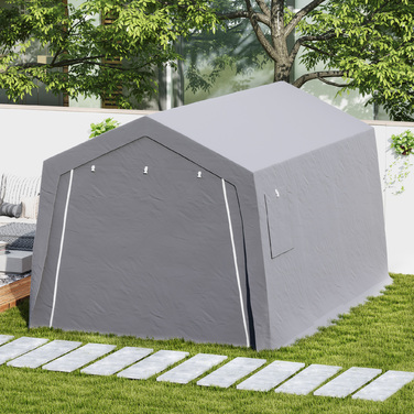 Outsunny Garden Shed з двосхилим дахом Водонепроникний садовий намет з дверима, вікнами, антипиловим покриттям для велосипеда, фольгований садовий сарай Велосипедний гараж для саду патіо, 300 x 447 x 255 см, світло-сірий