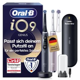Електрична зубна щітка Oral-B iO Series 9, набір з 2 шт (Black Onyx та Rose Quartz), 3 смінні насадки та чорний дорожній футляр