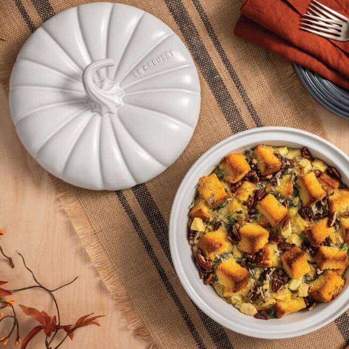 Кокотниця Le Creuset Figurale Kürbis, емальоване чавун, 4 л, білий з мідним ручками (для випічки, безе)