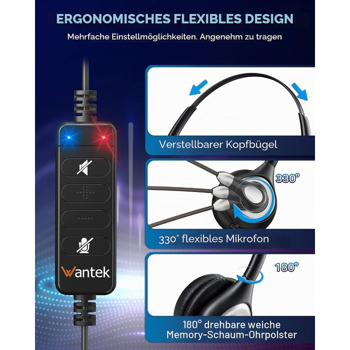 Бездротова гарнітура Wantek з мікрофоном та зарядною станцією, Bluetooth-навушники з USB-адаптером для кол-центру, офісу, Zoom, Skype та Teams (фіолетовий)