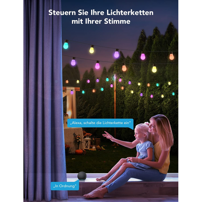 Розумний LED-гірлянда Govee для вулиці, WiFi, RGBICW, водонепроникна IP65, керування через Alexa, Google Assistant і додаток, 47 режимів, 15 ламп, 15 м