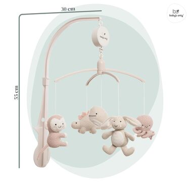 Музична мобіль Baby's Only Baby Heaven - рожева мобіль для немовлят з в'язаними фігурками, легко кріпиться, для хлопчиків та дівчаток