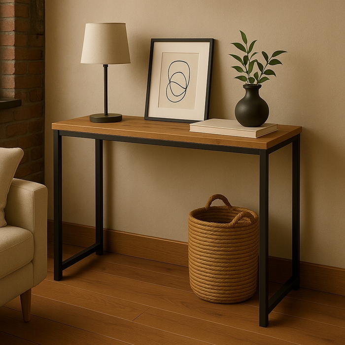 Мінімалістична консоль у передпокій LOFT 80x100x20 см, чорний матовий + дуб